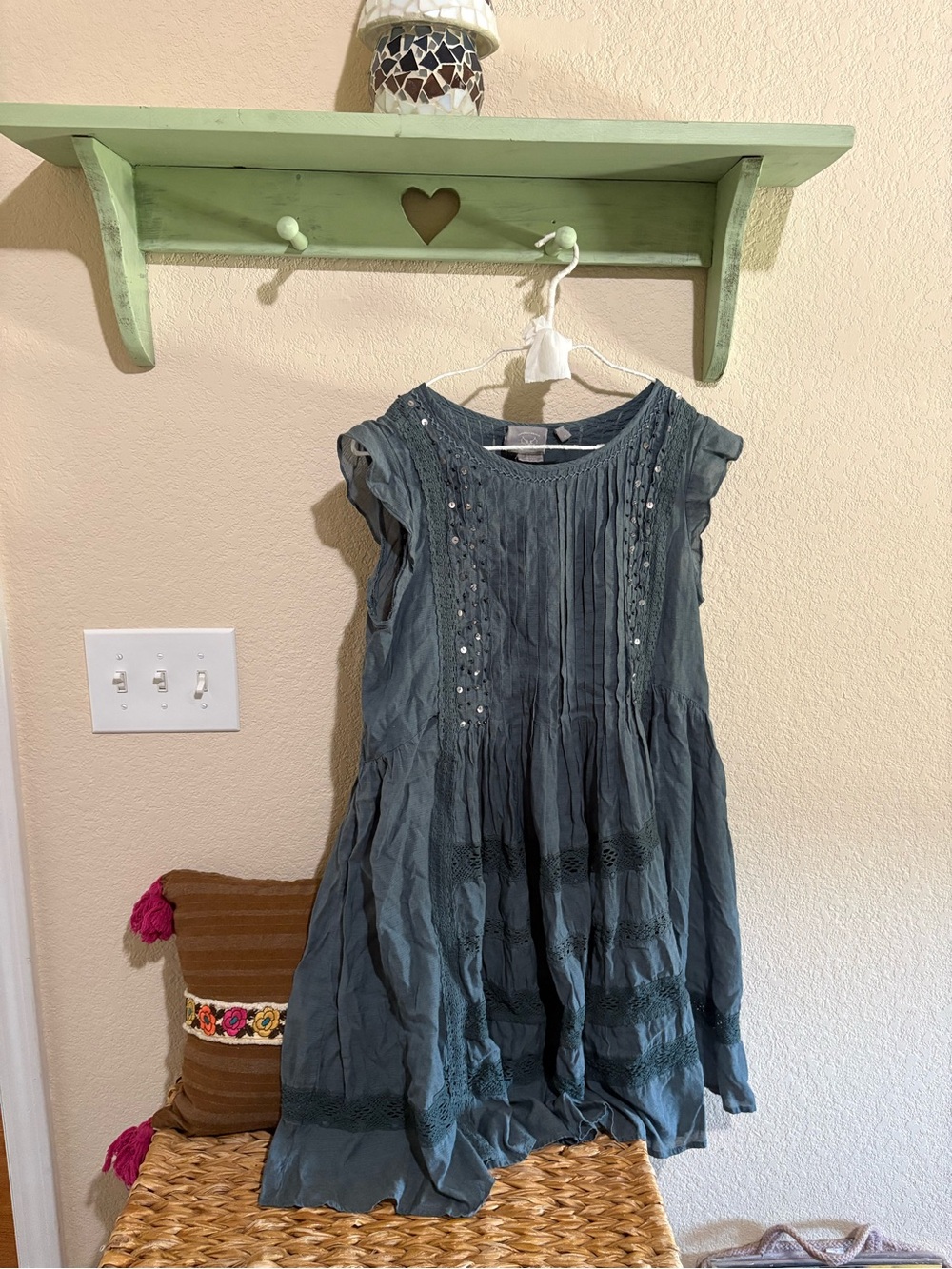 Slate Blue Sequin Embroidered Cotton Dress